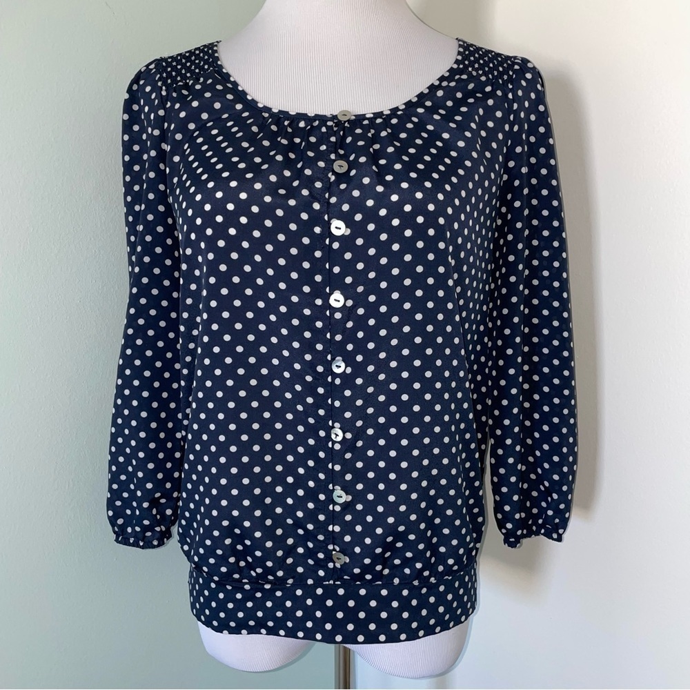 The Limited Women’s Polka Dot 3/4 Sleeve Blouse Navy & White Size S - Picture 1 of 12